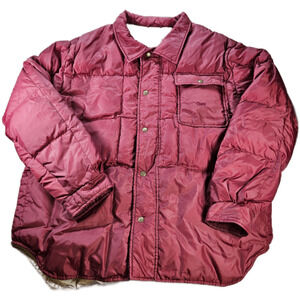 Orvis Men's Burgundy Puffer Shirt Jacket Large Down Feather Insulated Shacket